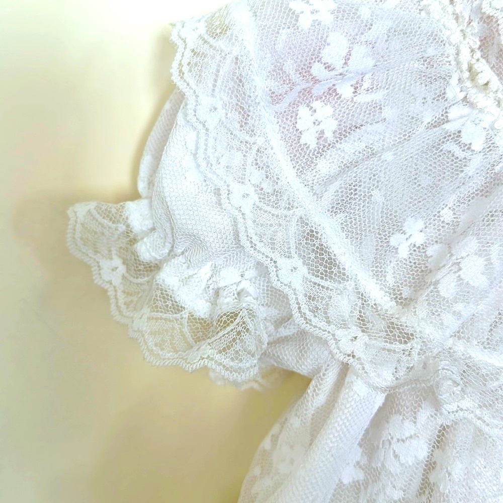 Vintage Mini-Mouche White Lace Ruffle Dress Size 3-6 months Lined Short Sleeves - Picture 3 of 10